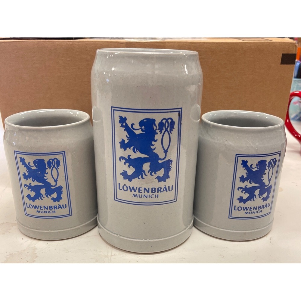 Set of 3 Vintage Lowenbrau Handmade Mugs‎ from Germany